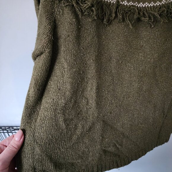Y2K Fair Isle Fringe Turtleneck Sweater - Olive Green - XL Route 66 - Picture 6 of 6